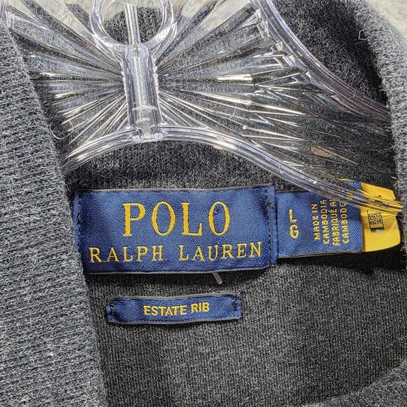 Polo Ralph Lauren Sweater Mens XL Gray Estate Rib Quarter Zip Pullover Red Pony - Picture 3 of 8